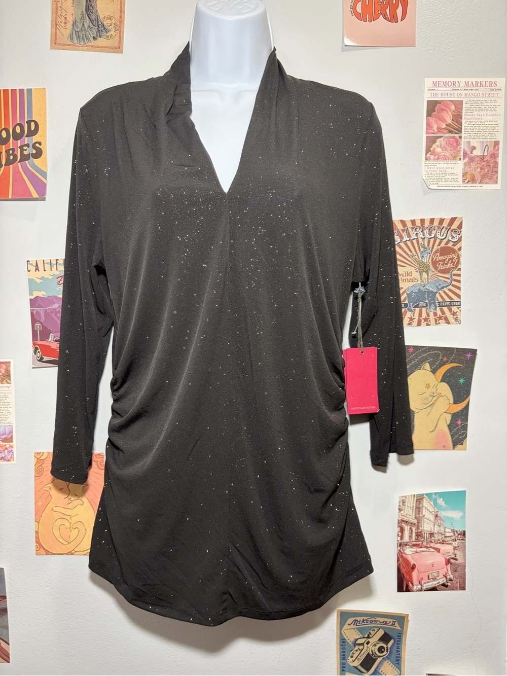 Vince Camuto Black Sparkle V-Neck Tunic
